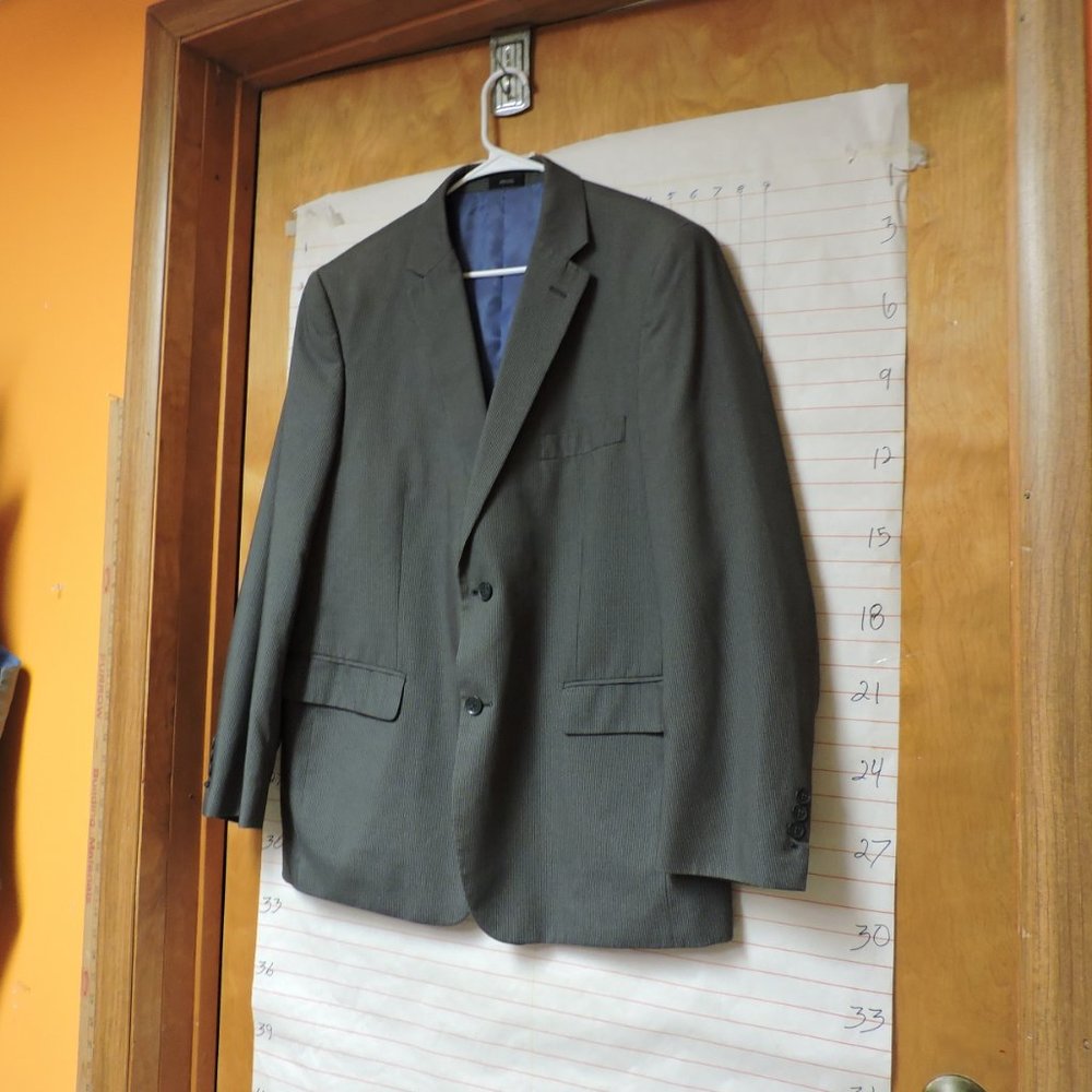 J. FERRAR 3 pc suit sz L  measurements in description, GRAY w/ white pin stripes